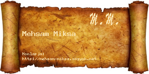 Mehsam Miksa névjegykártya